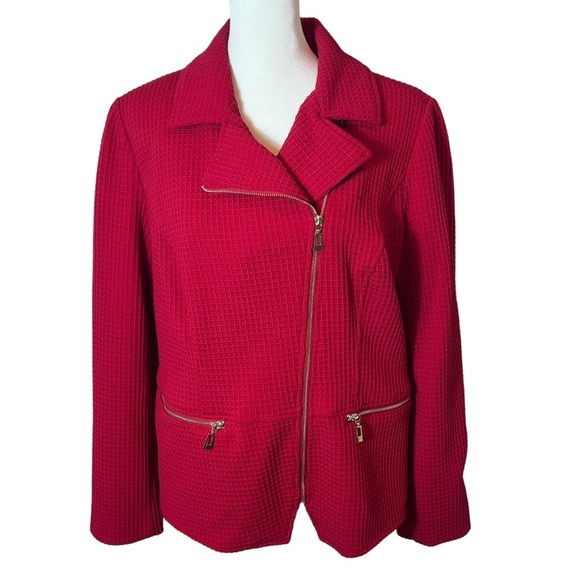 Chico’s Red Moto Waffle-Knit Jacket • Chico's Size 1• Full Zip - Picture 1 of 6